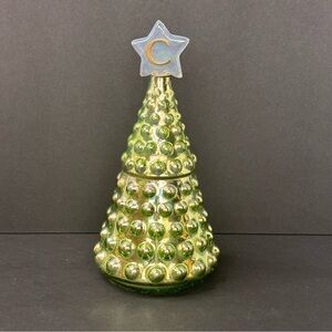 NWT Anthropologie Tree glass candle/top initial “C” star/ Balsam Cedar 8” Green